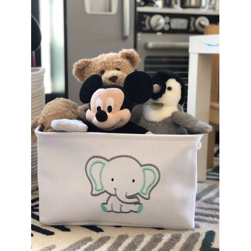  [아마존베스트]APPLE PIE ORDER Storage Basket with Embroidery, Foldable Animal Toy Storage Bins/Cube/Box/Organizer for Kids, Boys and Girls Room, Baby & Nursery. (Elephant)