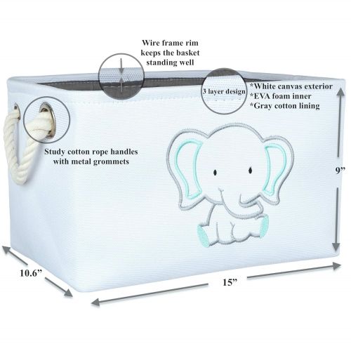  [아마존베스트]APPLE PIE ORDER Storage Basket with Embroidery, Foldable Animal Toy Storage Bins/Cube/Box/Organizer for Kids, Boys and Girls Room, Baby & Nursery. (Elephant)