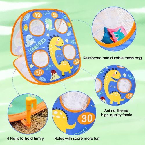  APSUAE Bean Bag Toss Game Toy for Kids, Cornhole Indoor Outdoor Game for Toddlers 3 4 5 6 7 8 Year Old Collapsible Three-Sided Game Sets Dinosaur Themed Birthday Gift for Boys Girl