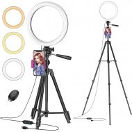 [아마존베스트]Aptoyu 10 Ring Light with 50 Tripod Stand and Phone Holder for Live Stream/Makeup, Desktop LED Camera Beauty Ringlight for YouTube Video Recording Compatible with Smartphones (2020 Versio