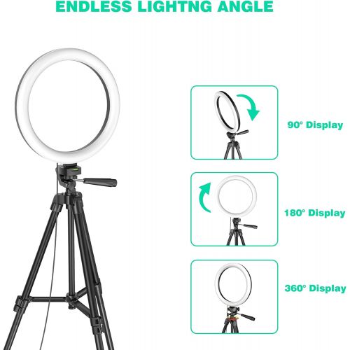  [아마존베스트]Aptoyu 10 Ring Light with 50 Tripod Stand and Phone Holder for Live Stream/Makeup, Desktop LED Camera Beauty Ringlight for YouTube Video Recording Compatible with Smartphones (2020 Versio