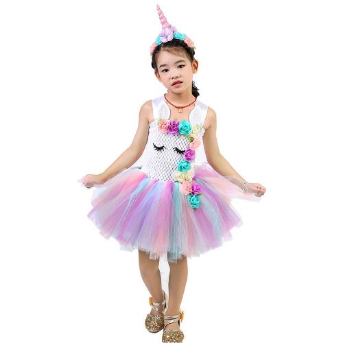  AQTOPS Unicorn Dress Costume for Girls Birthday Halloween Rainbow Tutu Dresses Outfits