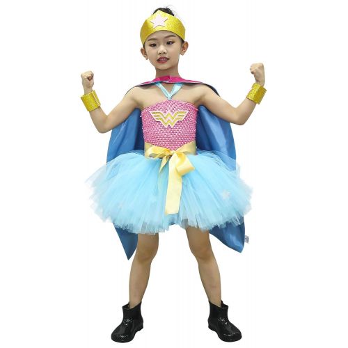  AQTOPS Supergirl Dress Costume for Girls Party Role Play Hero Tutu Costumes