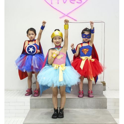  AQTOPS Supergirl Dress Costume for Girls Party Role Play Hero Tutu Costumes