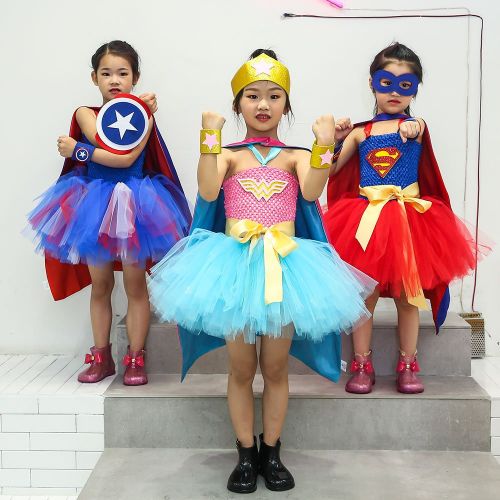  AQTOPS Supergirl Dress Costume for Girls Party Role Play Hero Tutu Costumes