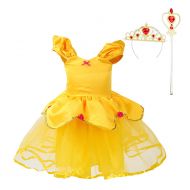 AQTOPS Kids Girl Belle Costumes Halloween Princess Dress Outfits Yellow
