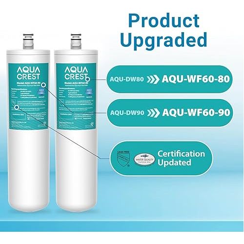  AQUA CREST DW80/90 Under Sink Water Filter, Replacement for Aqua-Pure AP-DW80/90, AP-DWS1000, Kohler K-201-NA, Kohler K-202-NA (Pack of 2), Model No. WF60-80/90