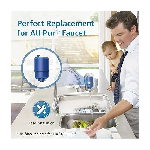  3 Pack Filter Replacement for All PUR®, PUR®PLUS Faucet Filtration Systems, Pur® RF-9999® Faucet Water Filter, NSF Certified, AQUA CREST
