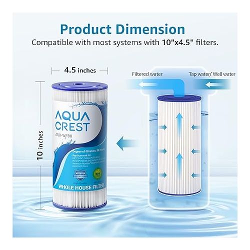  AQUACREST FXHSC Whole House Water Filter, Replacement for GE® FXHSC, GXWH40L, GXWH35F, American Plumber W50PEHD, W10-PR, Culligan® R50-BBSA, 5 Micron, 10