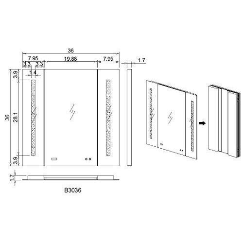  AQUADOM Breeze, 36in x 36in x 1.5in, Wall Mounted, Three Panel Folding, LED Mirror, 3D Triple Color Temperature Lighting, Digital Clock, Automatic Defogger, Dimmer, Touch Screen Bu