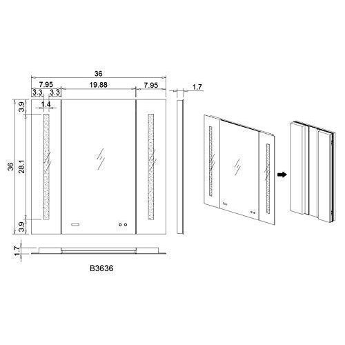  AQUADOM Breeze, 36in x 36in x 1.5in, Wall Mounted, Three Panel Folding, LED Mirror, 3D Triple Color Temperature Lighting, Digital Clock, Automatic Defogger, Dimmer, Touch Screen Bu