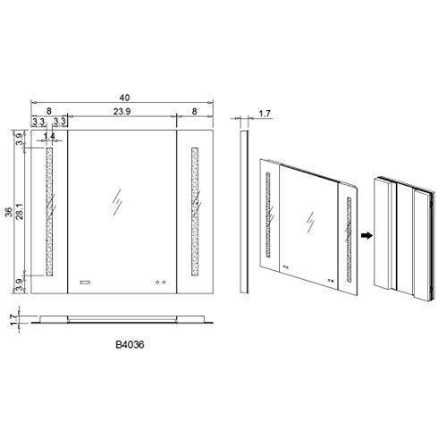  AQUADOM Breeze, 36in x 36in x 1.5in, Wall Mounted, Three Panel Folding, LED Mirror, 3D Triple Color Temperature Lighting, Digital Clock, Automatic Defogger, Dimmer, Touch Screen Bu