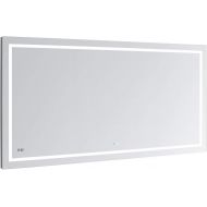 AQUADOM Daytona, Ultra-Slim Frame, LED Lighted Silver Mirror for Bathroom, 3D Triple Color Temperature Lighting, Digital Clock, Automatic Defogger, Dimmer, Touch Screen Buttons (60