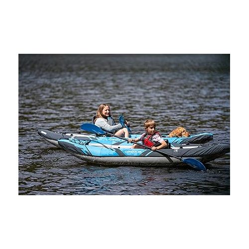  AQUAGLIDE Chinook 90 Inflatable 9' Foot Kayak Kit Packable Includes Pump for Adults Family Friendly 1 Person Single Rider Blow Up for Recreational Angler Fishing