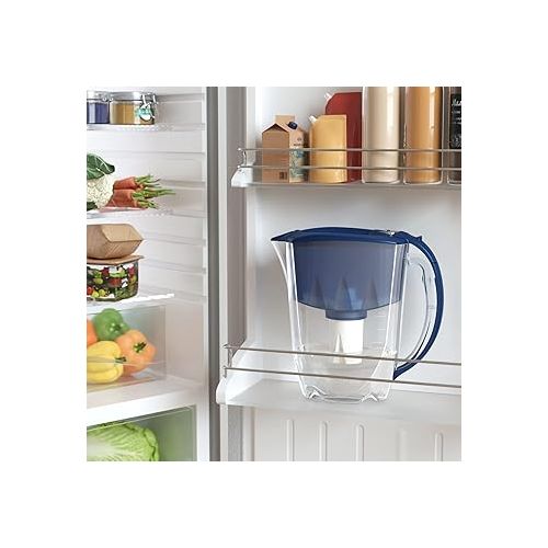  AQUAPHOR Ideal 7-Cup Water Filter Pitcher - Dark Blue with 3 x B15 Filters - Fits in The Fridge Door - Reduces Limescale and Chlorine - Ideal for Seven Cups