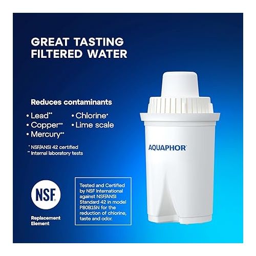  AQUAPHOR B15 Water Filter Cartridge I 6 cartridges I Filters limescale & chlorine & heavy metals I AQUALEN Technology I For better food & drink I Protects kitchen appliances I 45 Gallons per filter