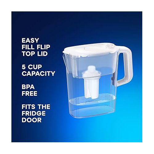  AQUAPHOR Compact 5-Cup Water Filter Pitcher - White with 1 x B15 Filter - Fits in The Fridge Door - Reduces Limescale and Chlorine - Ideal for Five Cups