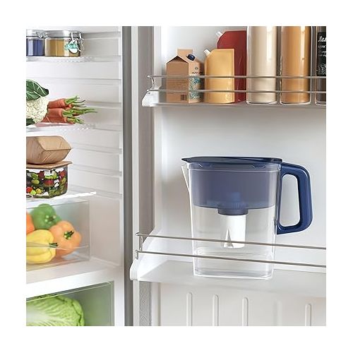  AQUAPHOR Compact 5-Cup Water Filter Pitcher - Dark Blue with 1 x B15 Filter - Fits in The Fridge Door - Reduces Limescale and Chlorine - Ideal for Five Cups