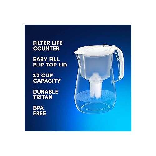  AQUAPHOR Opal 12 Cup Premium Water Filter Pitcher White, Includes 1 x B15 Filter. Countertop Design, with Easy Fill flip top lid, Reduces limescale & Chlorine