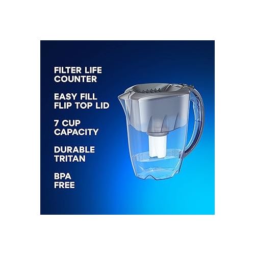  AQUAPHOR Ideal 7-Cup Water Filter Pitcher - Grey with 3 x B15 Filters - Fits in The Fridge Door - Reduces Limescale and Chlorine - Ideal for Seven Cups