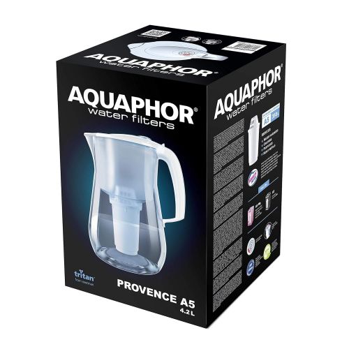  AQUAPHOR Provence schwarz inkl. 1 A5 Filterkartusche-Premium-Wasserfilter in Glasoptik zur Reduzierung von Kalk, Chlor & Schwermetallen, Kunststoff, Volumen 4,2 l