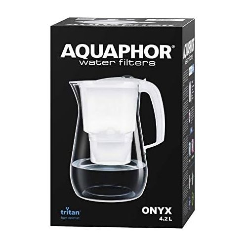  AQUAPHOR Water Filter Onyx Incl. 1 Maxfor+ Filter Cartridge - Premium Water Filter in Glass Look to Reduce Limescale, Chlorine and Other Substances
