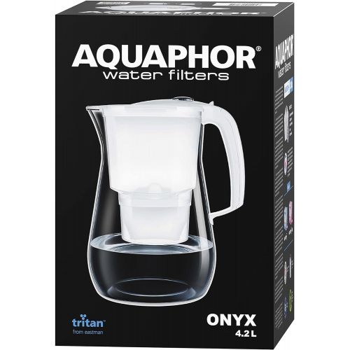  AQUAPHOR Water Filter Onyx Incl. 1 Maxfor+ Filter Cartridge - Premium Water Filter in Glass Look to Reduce Limescale, Chlorine and Other Substances