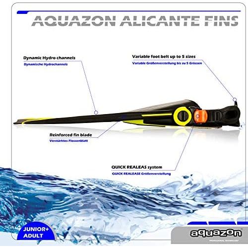  AQUAZON Alicante Verstellbare Flossen, Schnorchelflossen, Taucherflossen, Schwimmflossen fuer Kinder und Erwachsene zum Schnorcheln, Schwimmen