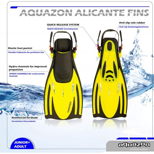  AQUAZON Alicante Verstellbare Flossen, Schnorchelflossen, Taucherflossen, Schwimmflossen fuer Kinder und Erwachsene zum Schnorcheln, Schwimmen