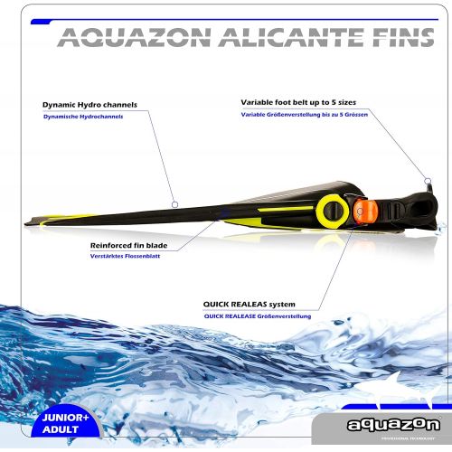  AQUAZON Alicante Verstellbare Flossen, Schnorchelflossen, Taucherflossen, Schwimmflossen fuer Kinder und Erwachsene zum Schnorcheln, Schwimmen