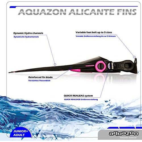  AQUAZON Alicante Verstellbare Flossen, Schnorchelflossen, Taucherflossen, Schwimmflossen fuer Kinder und Erwachsene zum Schnorcheln, Schwimmen