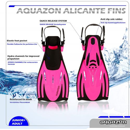  AQUAZON Alicante Verstellbare Flossen, Schnorchelflossen, Taucherflossen, Schwimmflossen fuer Kinder und Erwachsene zum Schnorcheln, Schwimmen