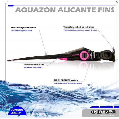  AQUAZON Alicante Verstellbare Flossen, Schnorchelflossen, Taucherflossen, Schwimmflossen fuer Kinder und Erwachsene zum Schnorcheln, Schwimmen