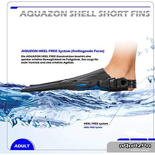  AQUAZON Shell, Kurzflossen Trainingsflossen, Schwimmflosssen, Reiseflossen, Schnorchelflossen groessenverstellbar mit Free Heel System, Sehr robust fuer Erwachsene Manner und Frauen