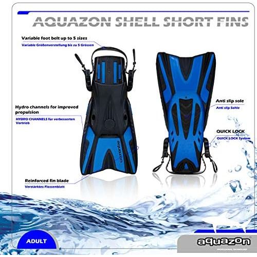  AQUAZON Shell, Kurzflossen Trainingsflossen, Schwimmflosssen, Reiseflossen, Schnorchelflossen groessenverstellbar mit Free Heel System, Sehr robust fuer Erwachsene Manner und Frauen