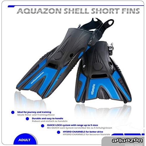  AQUAZON Shell, Kurzflossen Trainingsflossen, Schwimmflosssen, Reiseflossen, Schnorchelflossen groessenverstellbar mit Free Heel System, Sehr robust fuer Erwachsene Manner und Frauen