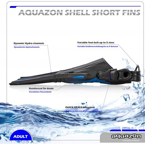  AQUAZON Shell, Kurzflossen Trainingsflossen, Schwimmflosssen, Reiseflossen, Schnorchelflossen groessenverstellbar mit Free Heel System, Sehr robust fuer Erwachsene Manner und Frauen