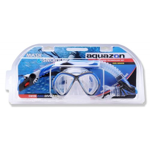  AQUAZON BARCELONA Hochwertiges Schnorchelset, Tauchset, Schwimmset, Schnorchelbrille mit Tempered Glas, Schnorchel mit Dry top, Maske Silikon fuer Erwachsene, Senior