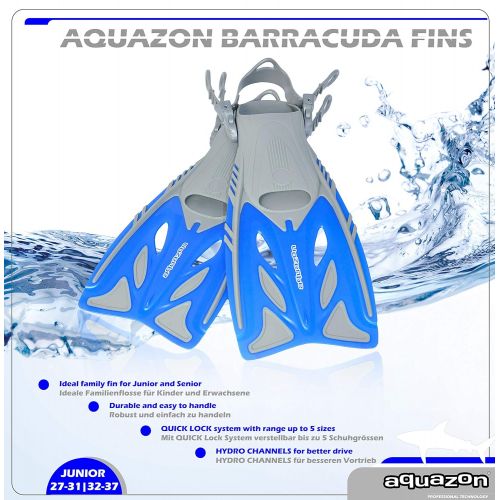  AQUAZON Barracuda verstellbare Flossen, Schnorchelflossen, Taucherflossen, Schwimmflossen, Diving fins fuer Kinder, Erwachsene zum Schnorcheln und Schwimmen