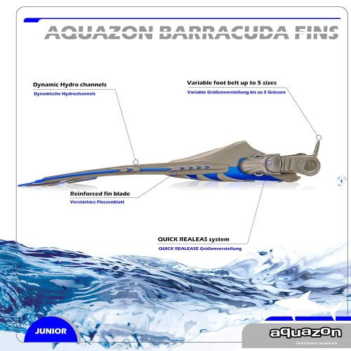  AQUAZON Barracuda verstellbare Flossen, Schnorchelflossen, Taucherflossen, Schwimmflossen, Diving fins fuer Kinder, Erwachsene zum Schnorcheln und Schwimmen