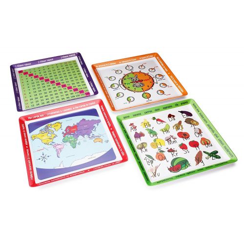  ARAMANTO Educational Mealtime Plates for Kids, Set of 4 Unique Designs; Fun and Colorful Sturdy Melamine Plates for Children of All Ages; BPA Free