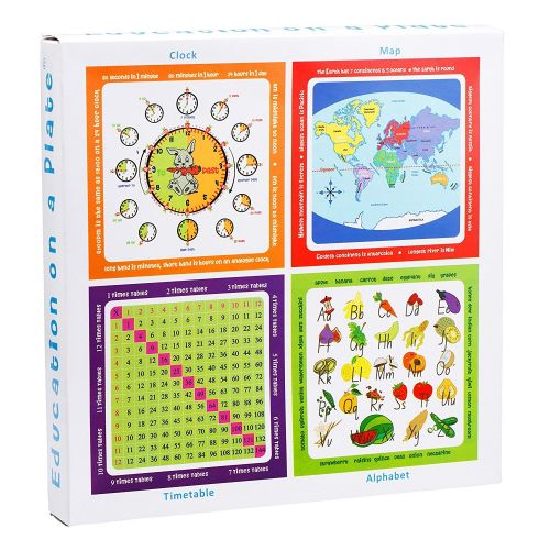  ARAMANTO Educational Mealtime Plates for Kids, Set of 4 Unique Designs; Fun and Colorful Sturdy Melamine Plates for Children of All Ages; BPA Free