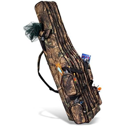  [아마존베스트]ARAPAIMA FISHING EQUIPMENT All-round rod bag fishing bag with 3 inner compartments for fishing rods, landing net and rod holder.