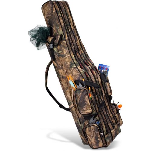  [아마존베스트]ARAPAIMA FISHING EQUIPMENT All-round rod bag fishing bag with 3 inner compartments for fishing rods, landing net and rod holder.