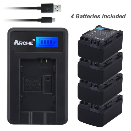  ARCHE BP-808 BP808 <4 Pack> Battery and LCD Single Charger Kit for [Canon VIXIA HF S200 HG20 HG21 HG30 M30 M31 M32 M300 HF M40 HF M41 HF M400 iVIS HF10 HF11 HF100 HF20 HF200