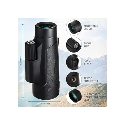  ARCHEER 40X60 Monocular Telescope with Smartphone Adapter, Upgraded Tripod, High Power Monocular for Adults Kids, HD Monocular Scope for Bird Watching Hunting Concert Travelling
