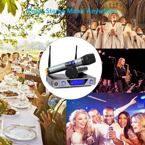  [아마존베스트]Wireless Microphone,ARCHEER UHF Bluetooth Dual Channel Handheld Microphone Karaoke Dynamic System with LCD Display for Meeting, Party, Church, DJ, Wedding, Home KTV Set