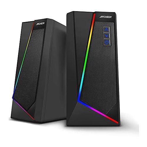 [아마존베스트]Archeer 10W RGB Gaming Computer Speaker with Improved Stereo Bass Colourful LED Light Dual Channel USB Speaker for PC Desktop Laptop Tablet
