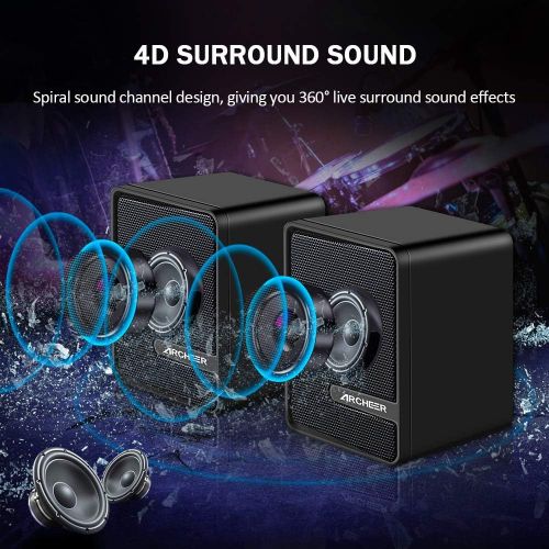  [아마존베스트]Archeer PC Speaker, USB Computer Gaming Speaker, Stereo Sound with RGB LED Light, Black Portable Mini Speaker 3.5 mm for PC, Mobile Phone, Tablets, Desktop, Laptop (2 x 3 W)