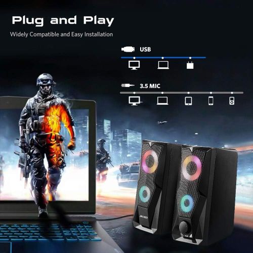 [아마존베스트]ARCHEER PC Speaker, LED USB Computer RGB Speaker 10W Stereo Speaker System with RGB LED Lighting for Computer Laptop Desktop Gaming